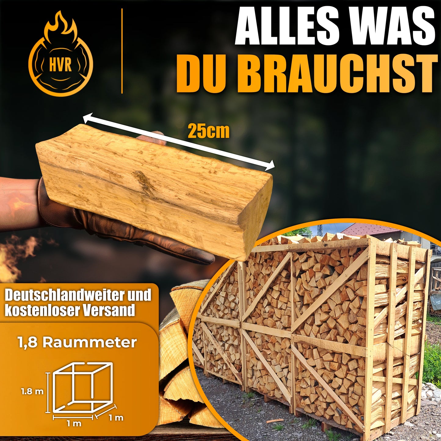 4x 1,8 RM Brennholz (10 KG Anzündwolle Gratis)