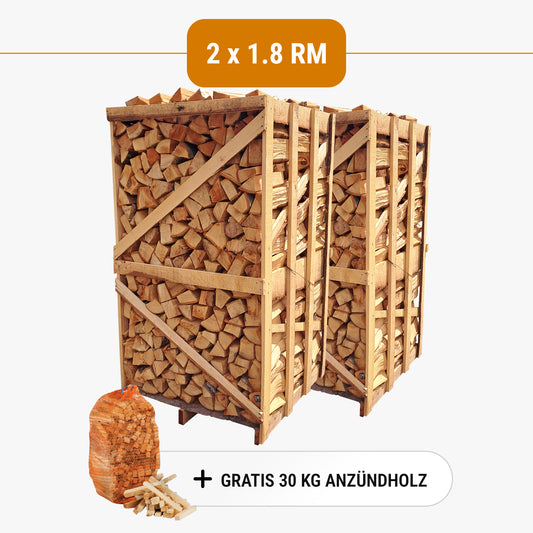 2x 1,8 RM Brennholz (30 KG Anzündholz Gratis)
