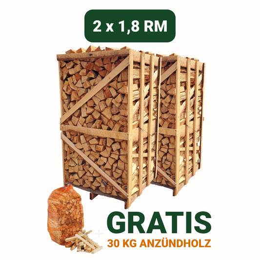 2x 1,8 RM Brennholz (30 KG Anzündholz Gratis)