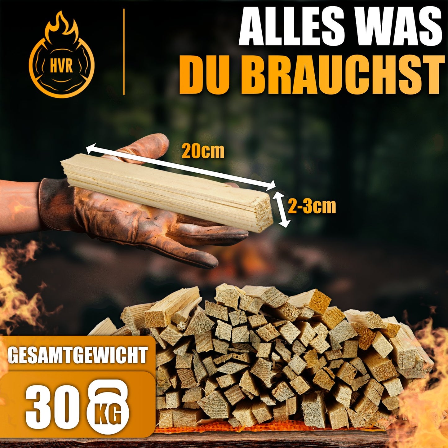 Anzündholz Fichte, 30 kg Gesamtgewicht, 20 cm lang, gleichmäßig gespalten, perfekt getrocknet
