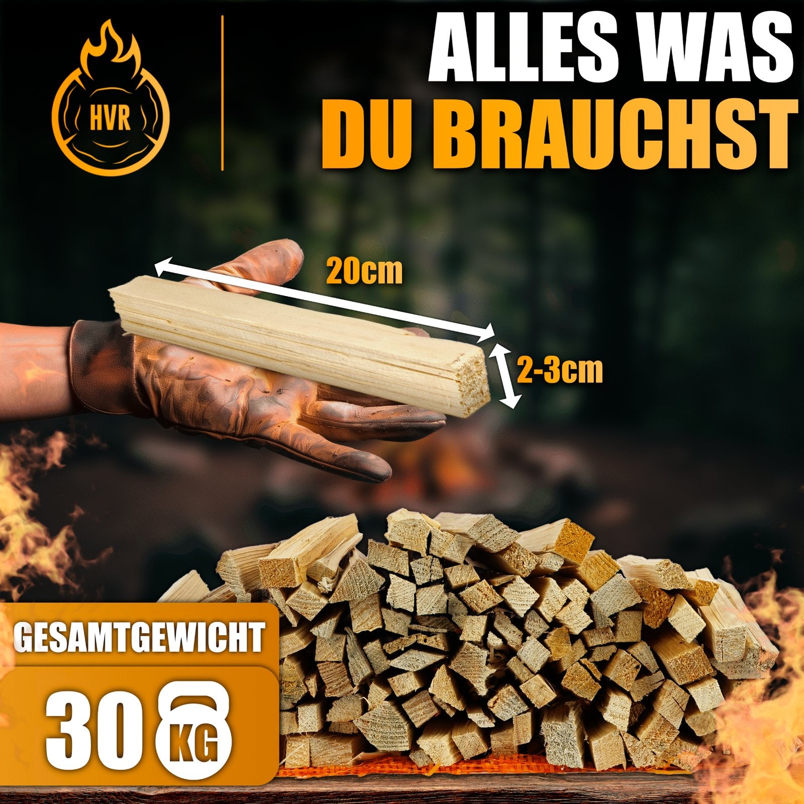 Anzündholz Fichte, 30 kg Gesamtgewicht, 20 cm lang, gleichmäßig gespalten, perfekt getrocknet