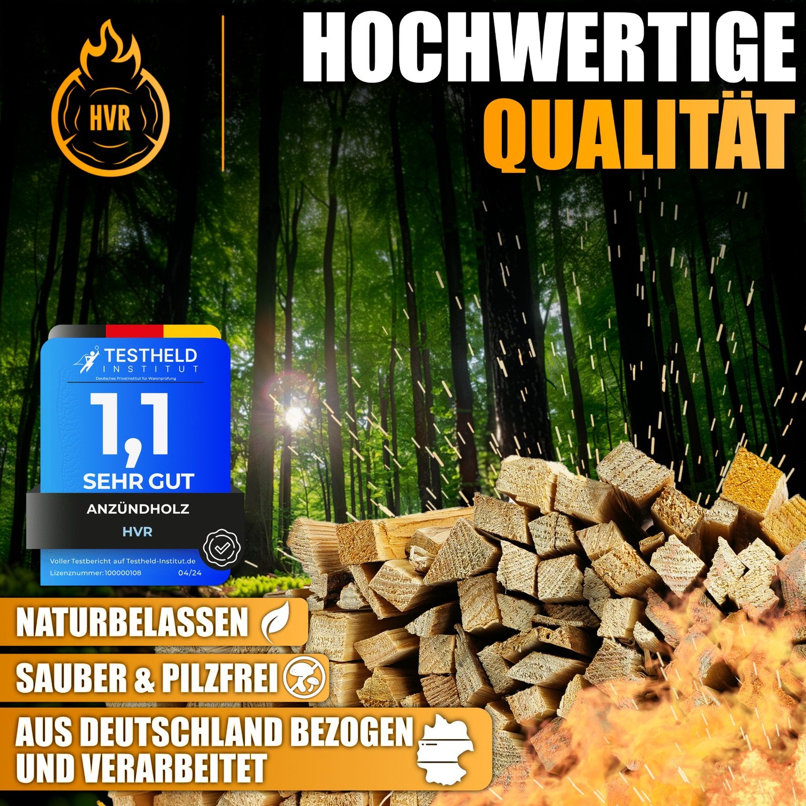 Premium Anzündholz mit Testheld-Siegel Note 1,1 – sauber, pilzfrei und aus deutscher Verarbeitung