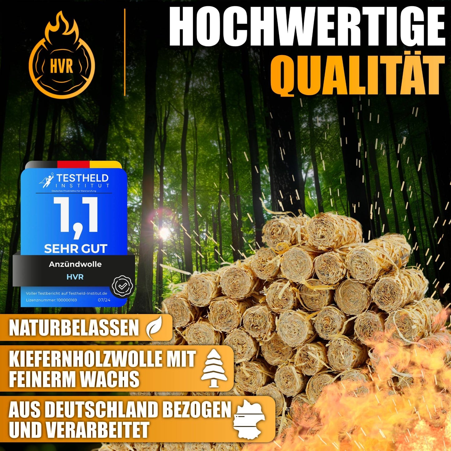 Hochwertige Anzündwolle – naturbelassen, mit sehr gut bewertetem Qualitätssiegel