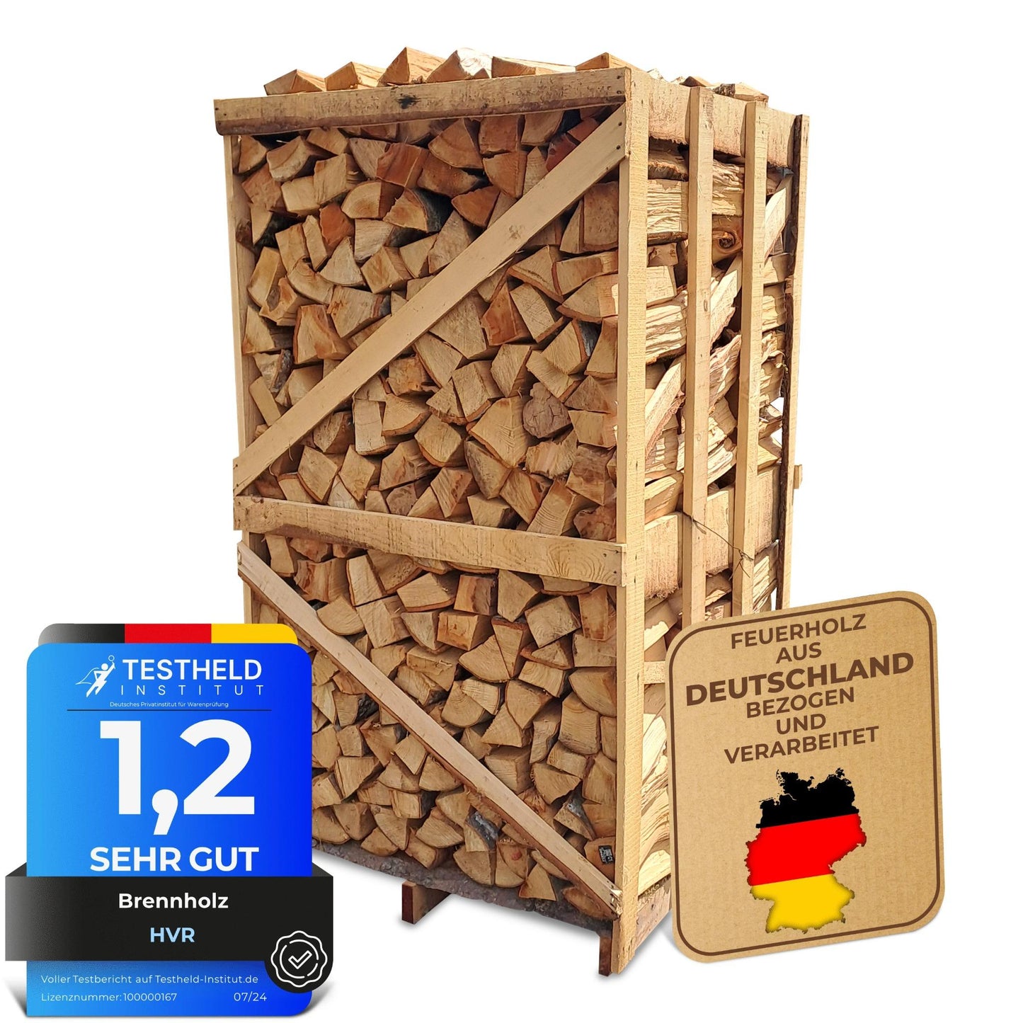Brennholz Buche auf Palette, 1,8 Raummeter, Testheld-Siegel 1,2 sehr gut